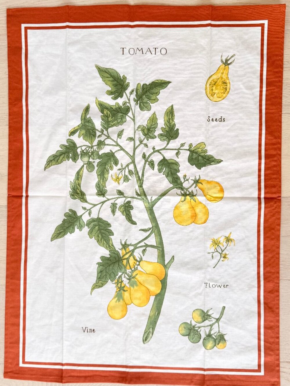 Earthy Italian Linen Cotton Tea Towel Botanical Yellow Tomato European NWOT